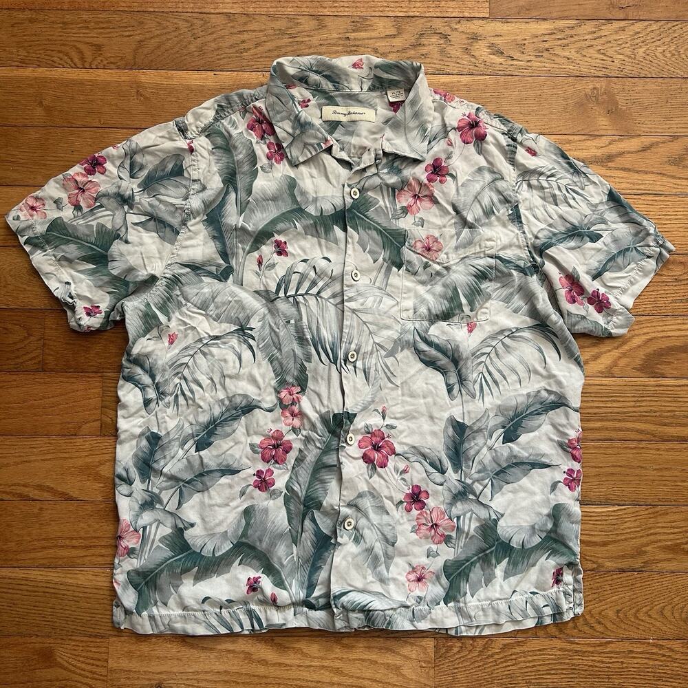 Tommy Bahama 100% Silk Hawaiian Camp Collar Short Sleeve Button Up Shirt XL